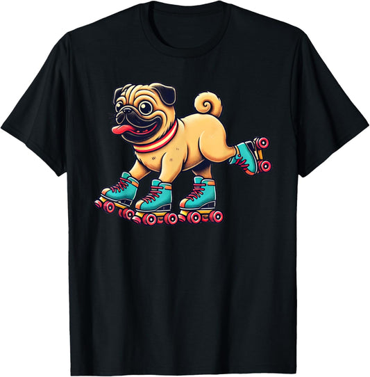 Dog Pug Roller Skates Skating T-Shirt