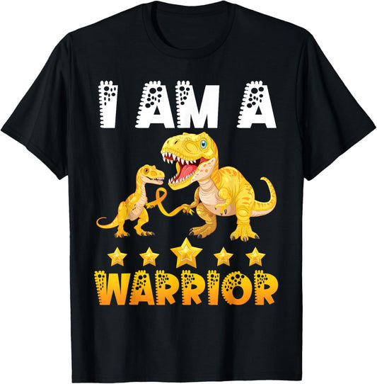 Dinosaurs With Gold Ribbon I Am A Childhood Cancer Warrior T-Shirt