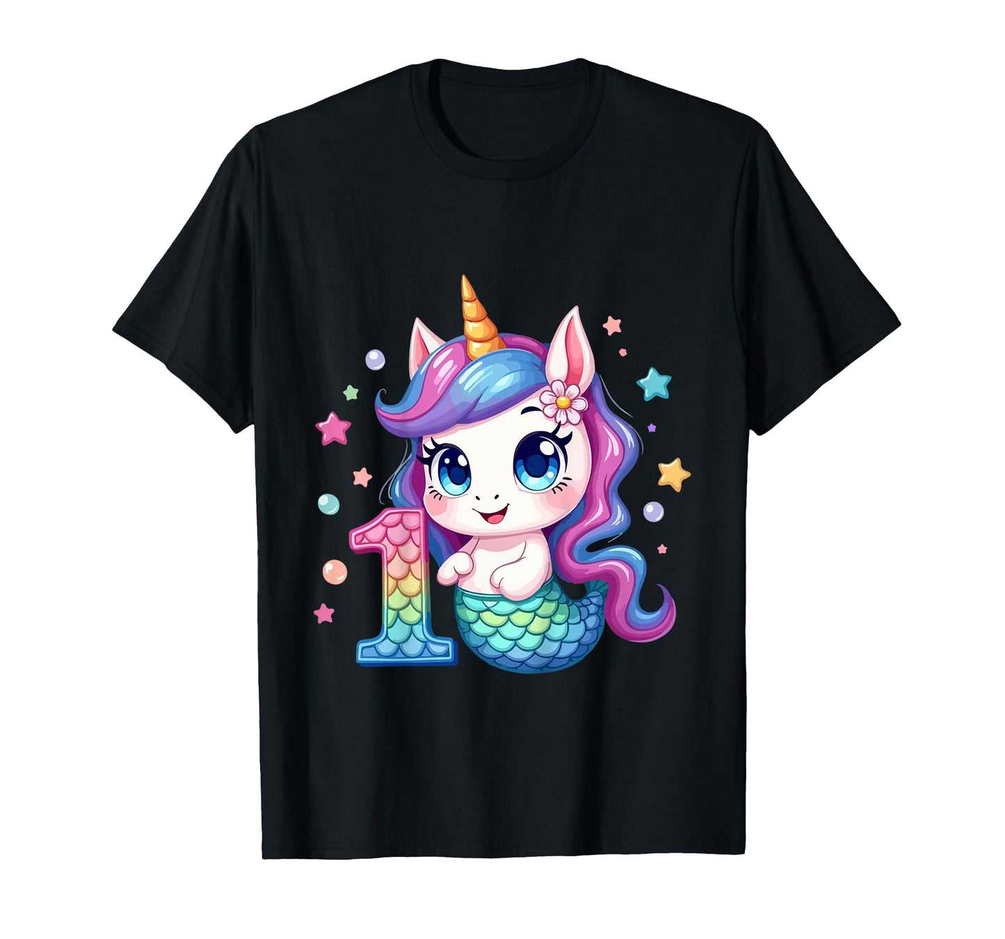 Kids Unicorn Mermaid 1st Birthday 1 Year Old Party Girls Outfit T-Shirt