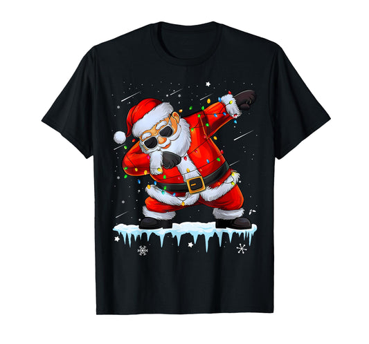 Dabbing Santa Xmas Lights Girls Boys Kids Christmas T-Shirt