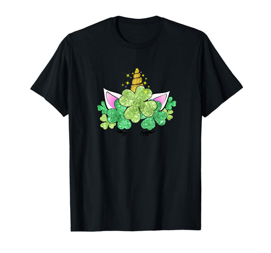 Green Shamrocks Irish Cute Unicorn Girls St Patrick's Day T-Shirt