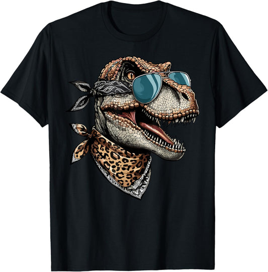 Dinosaur Wearing Leopard Scarf Animal Wearing Sunglasses T-Shirt
