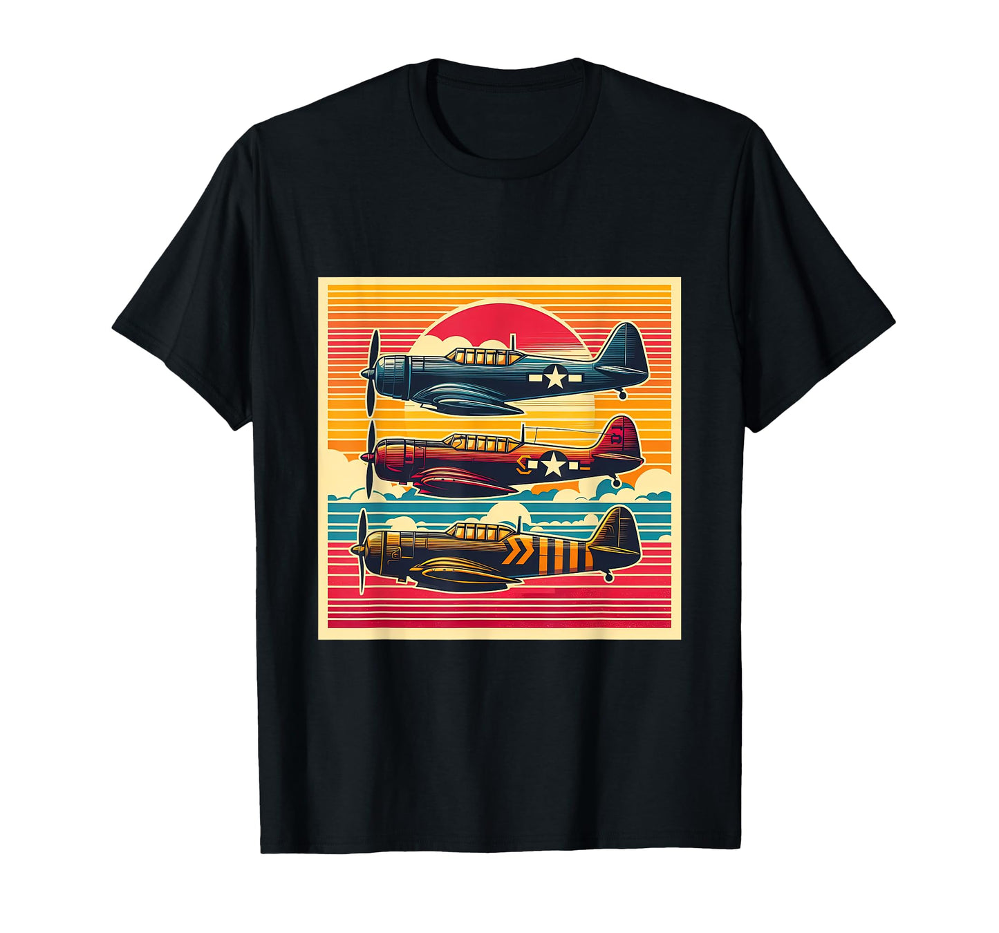 Vintage Airplanes WW2 Warbirds Sunset Retro Aviation T-Shirt