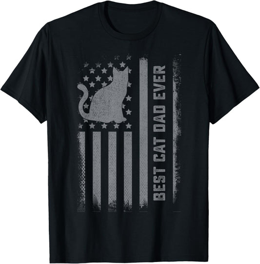 Men's Cat Dad US Flag Kitty Daddy Dad Christmas Fathers Day T-Shirt