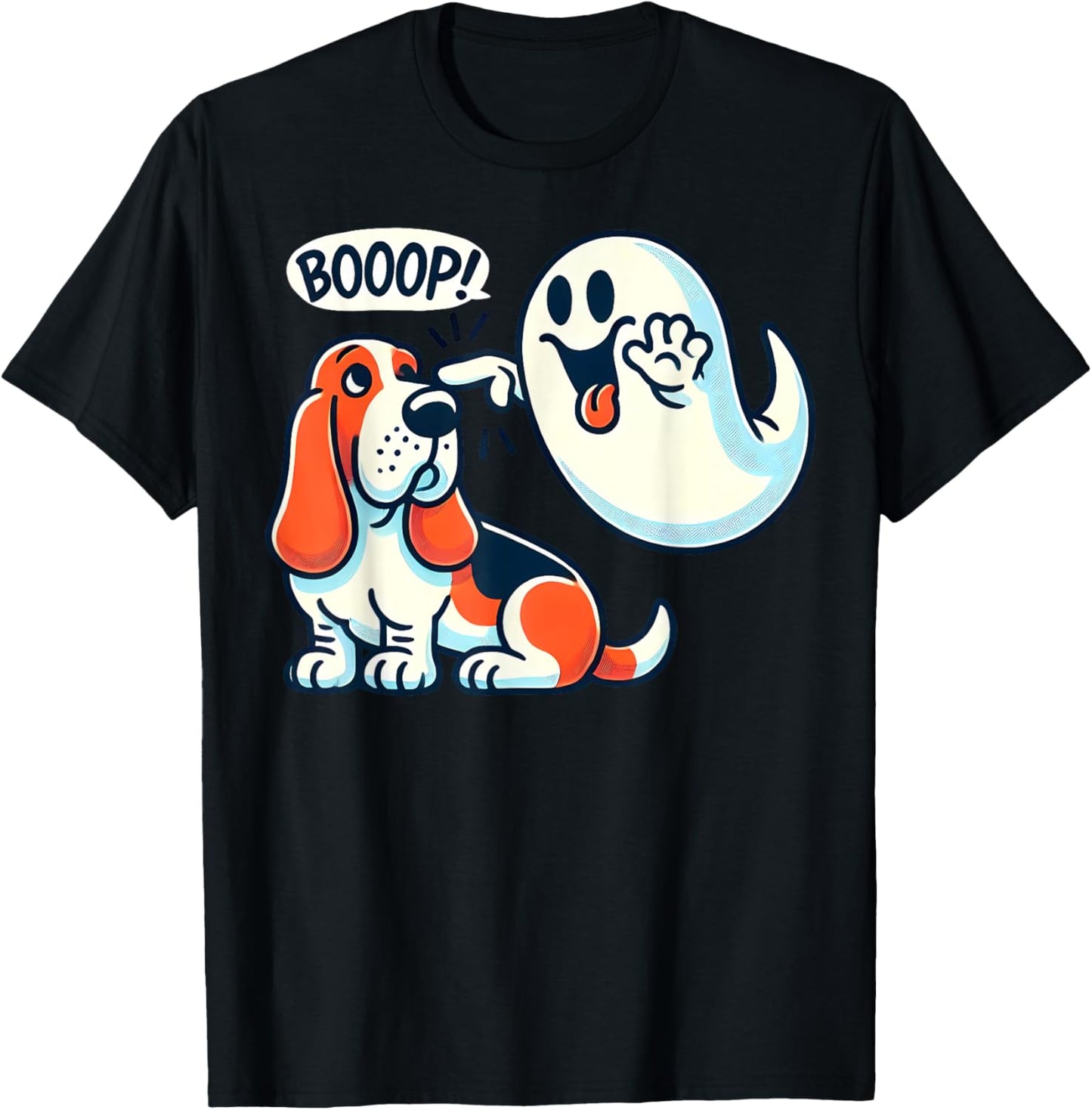 Funny Halloween Ghost Basset Hound Boop Easy Lazy Costume T-Shirt