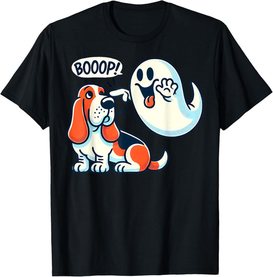 Funny Halloween Ghost Basset Hound Boop Easy Lazy Costume T-Shirt