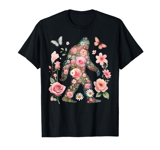 Floral Bigfoot Vintage Colorful Flowers Sasquatch Lover T-Shirt