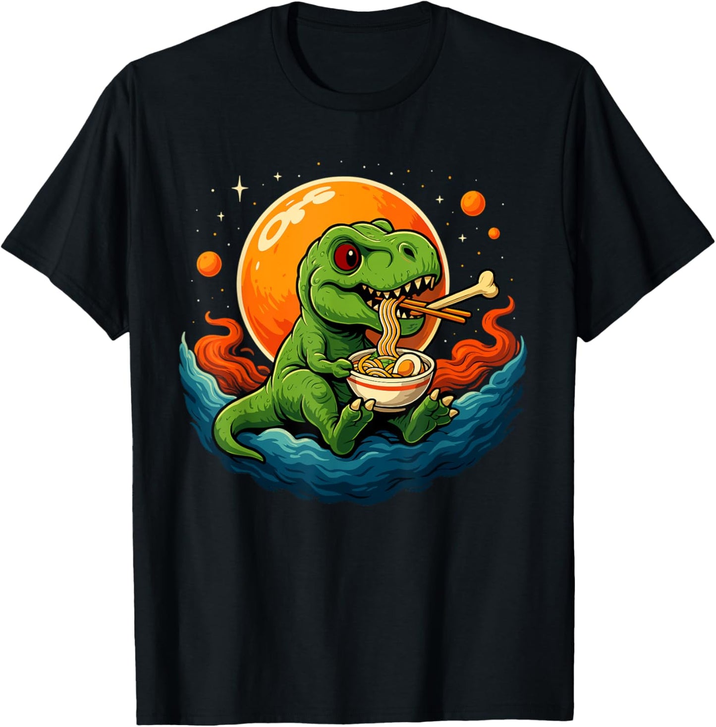 T-Rex Eating Ramen – Funny Dinosaur Noodles T-Shirt