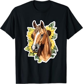 Floral Horse Among Sunflowers Under Blue Sky T-Shirt