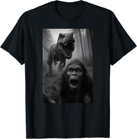 Funny Bigfoot Selfie Trex Dinosaur Boys Girls Kids T-Shirt