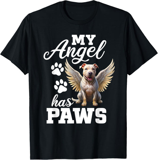 My Angel Has Paws Pitbull Memorial Dog Angel Wings T-Shirt
