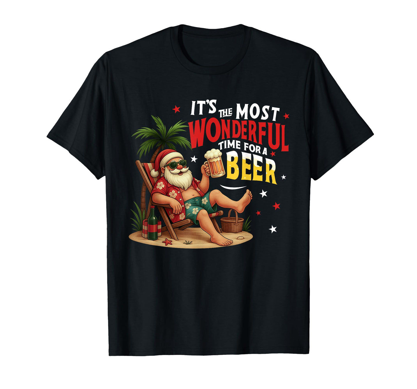 It's The Most Wonderful Time for a Beer Funny Santa Summer T-Shirt
