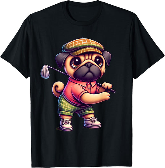 Cute Pug Playing Golf Golfer Golfing Sport Men Women Kids T-Shirt