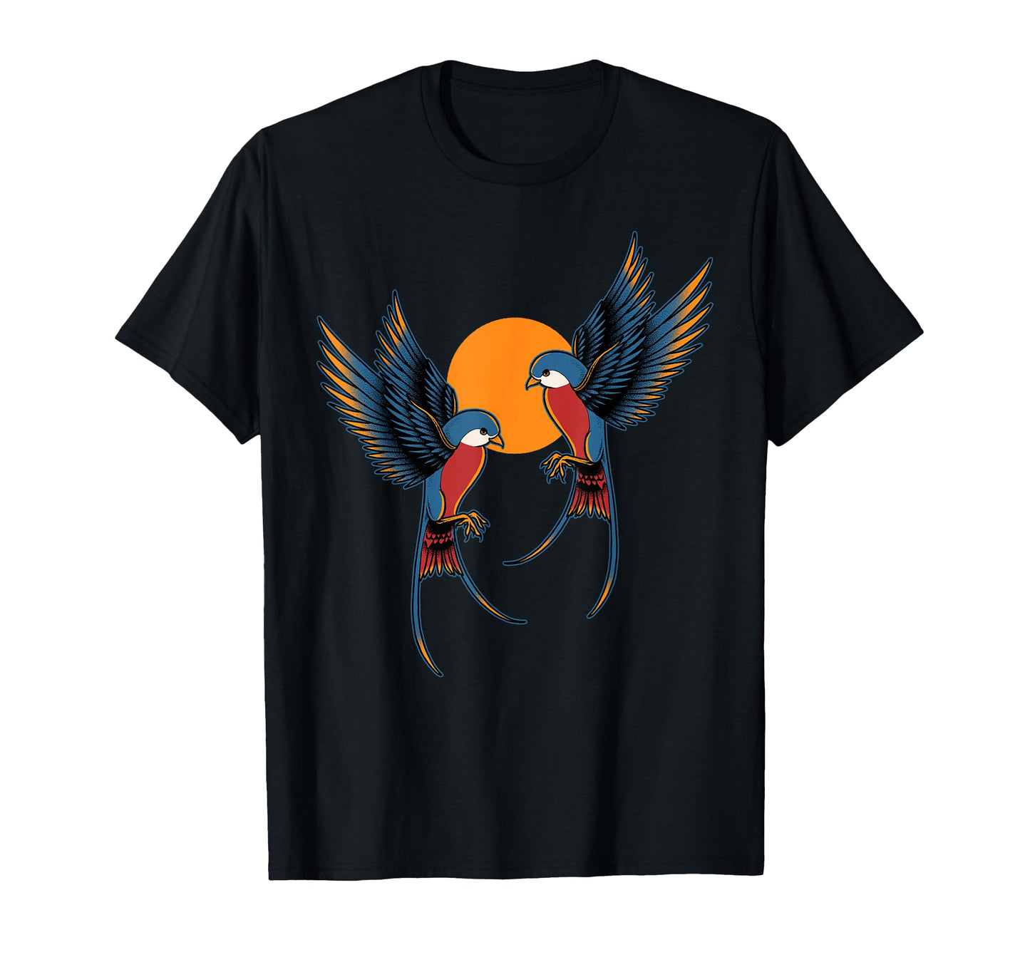 Swallows Sunset Majestic Birds Animal Lover Tattoo Birding T-Shirt