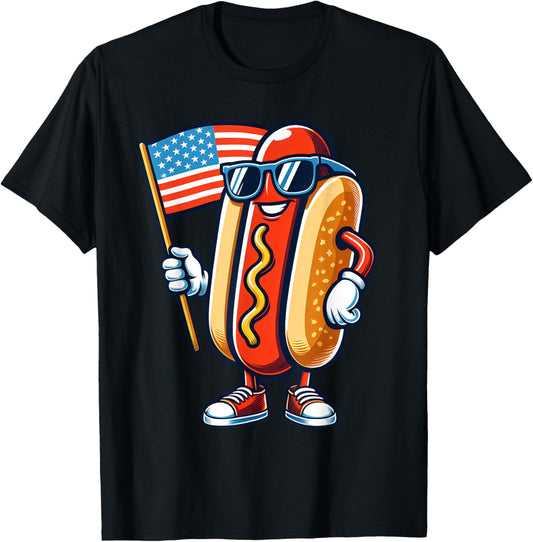 Hotdog With USA Flag 4th of July Funny For Boys Girls Kids T-Shirt