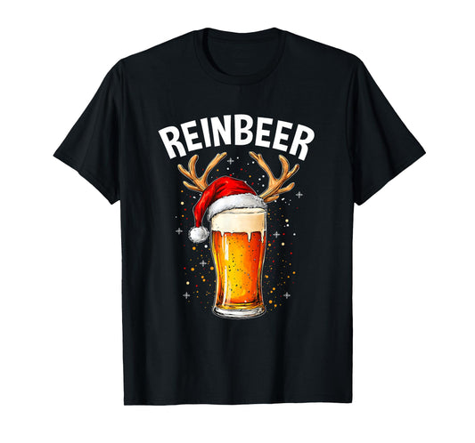 Reinbeer Winedeer Santa Hat Reindeer Couple Xmas Matching T-Shirt