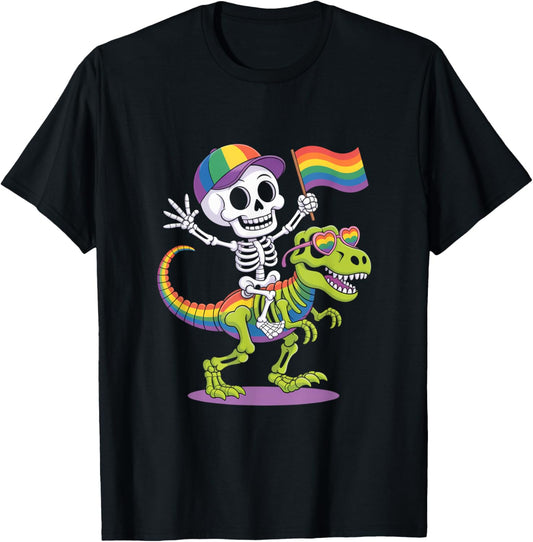 Skeleton Riding Dinosaur T Rex Halloween Spooky Adventure Ar T-Shirt