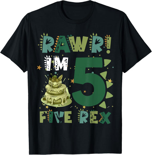 Rawr Im Five Rex Dinosaur Birthday Boy Youth Kids T-Shirt