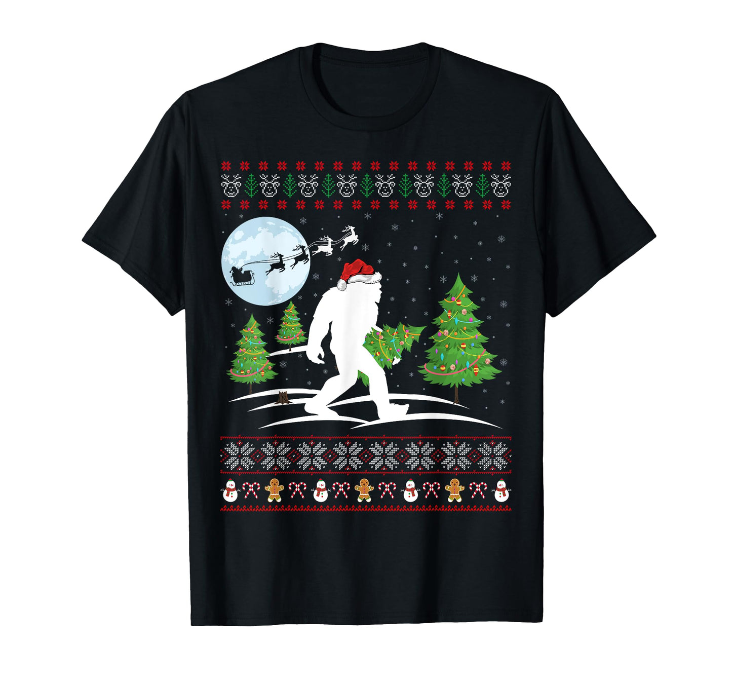Funny Bigfoot Xmas Gift Santa Hat Ugly Bigfoot Christmas T-Shirt