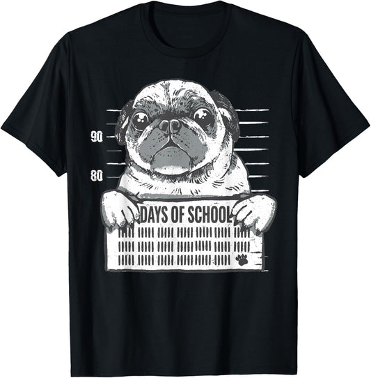 Funny Pug Dog 100th Day of School T-Shirt