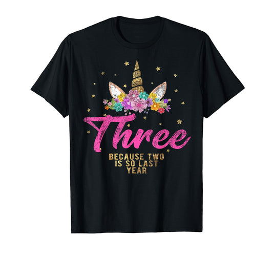 Unicorn Birthday Shirt for 3 Year Old Girl Gift 3 T-Shirt