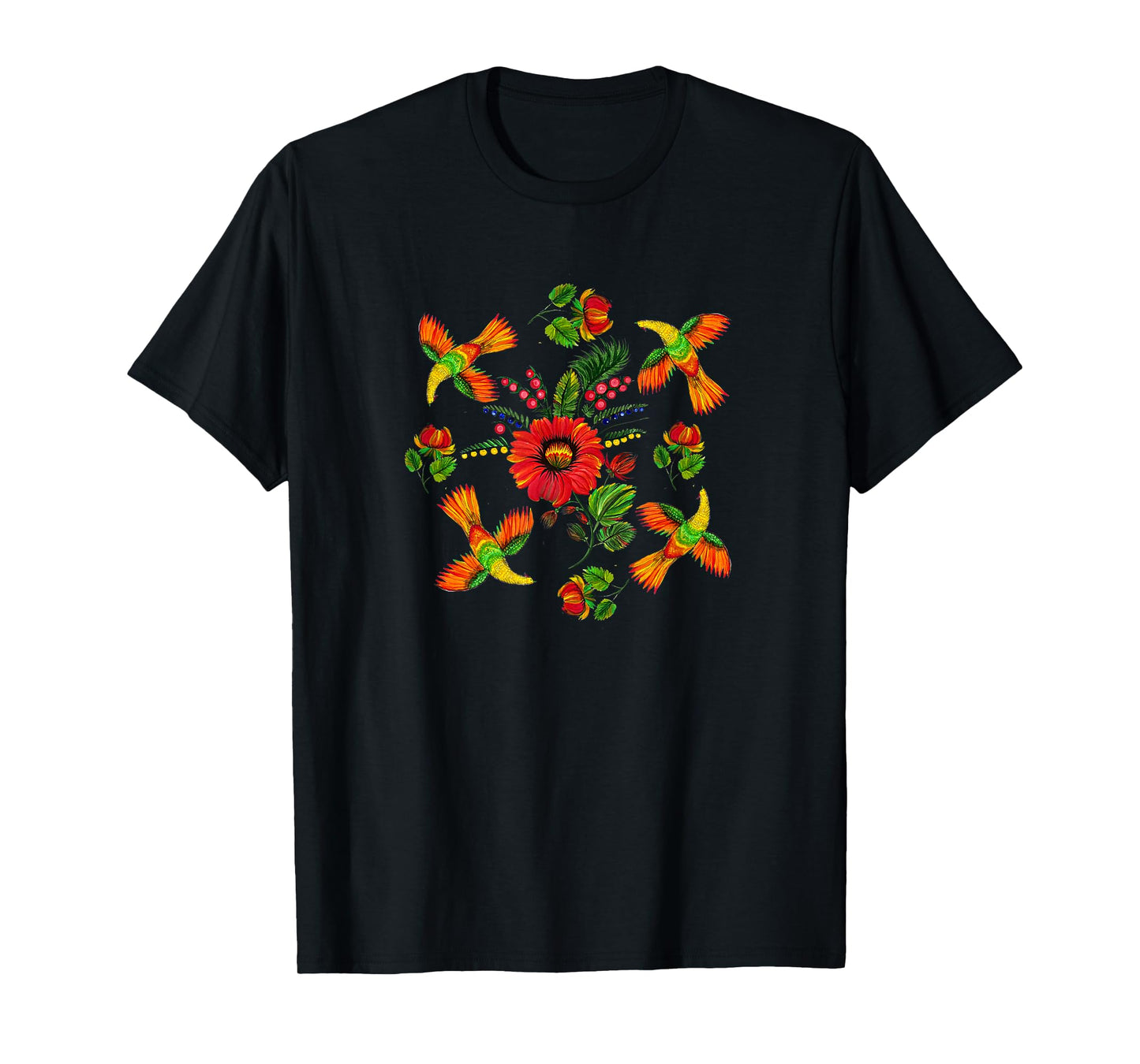 Slavic colorful birds, flowers Petrykivka painting ethnical T-Shirt