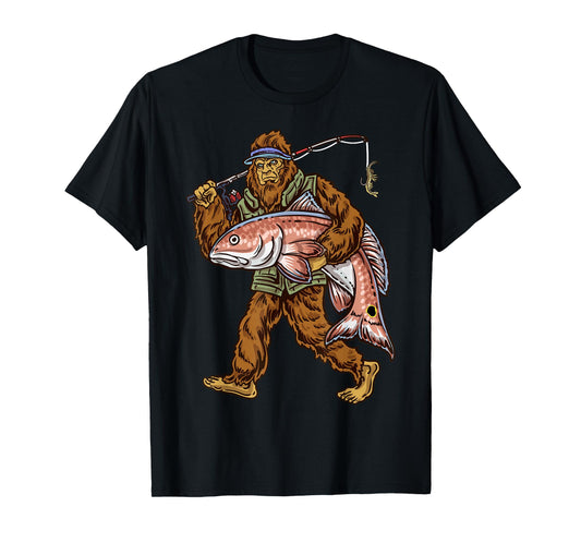 Redfish Fishing Hunting Bigfoot Fishermen T-Shirt