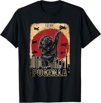 Rare Japanese Kaiju - Pugzilla Funny Black Pug T-Shirt