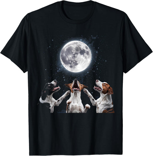 Three Dogs Howling at the Moon Under a Starry Night Sky T-Shirt