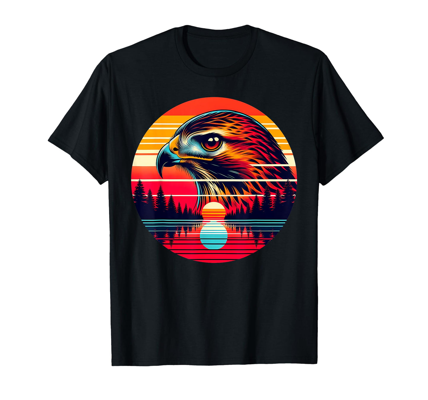 Red-tailed Hawk Bird Sunset Retro Style Safari Vintage 70s T-Shirt
