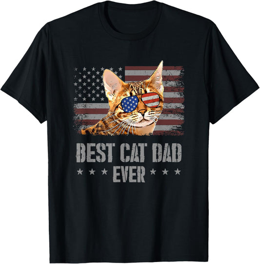 Best Ocicat Cat Dad Ever Retro USA American Flag T-Shirt