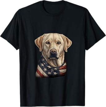 4th Of July Patriotic Black Labrador Graphic T-Shirt, Unisex-Adults, Small, Black, Short Sleeve, Cotton 100%, Patriotic-Flag-Labrador T-Shirt