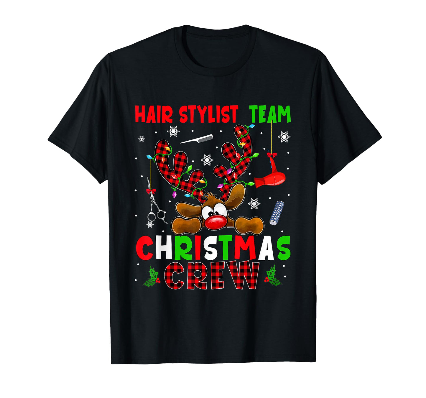 Hair Stylist Team Christmas Crew Proud Job Colorful Reindeer T-Shirt