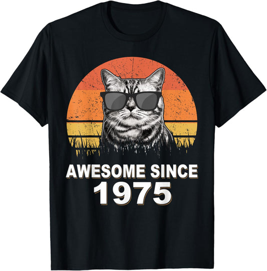 44th Birthday Men,Women Gift Cat Lover Awesome Since 1975 T-Shirt