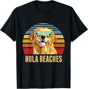 Hola Beaches Funny Labradors Dog Retro Sunset Beach Summer T-Shirt