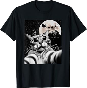 Men Women Kids Christmas Proof Santa is Real Cat Selfie T-Shirt