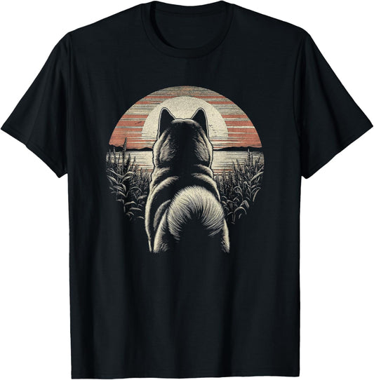 Vintage Akita Dog Retro Sunset Scene Art Design T-Shirt