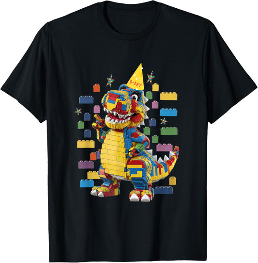 Birthday Building Bricks Dinosaur Master Builder Blocks Boys T-Shirt