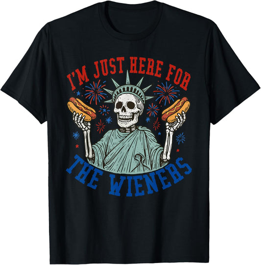 Just Here For The Wieners Funny Hot Dog 4th Of July American T-Shirt
