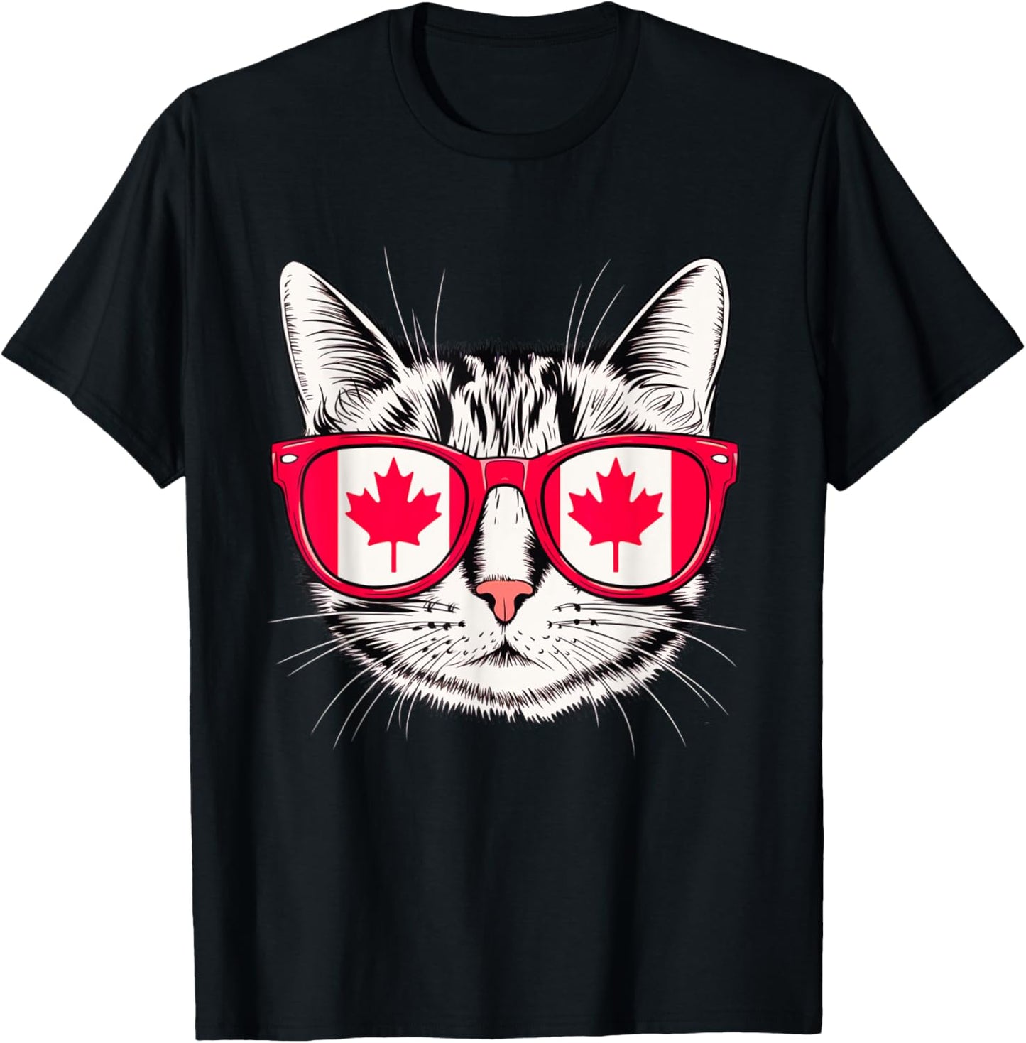 Canada Flag Cat Canadian Pride Sunglass Canada Maple Leaf T-Shirt