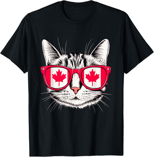 Canada Flag Cat Canadian Pride Sunglass Canada Maple Leaf T-Shirt
