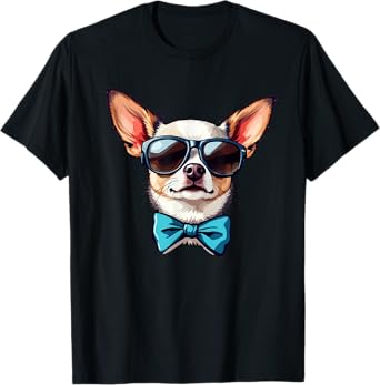 Chihuahua Dog Wearing Sunglasses and Bow Tie T-Shirt for Men Women Girls Kids