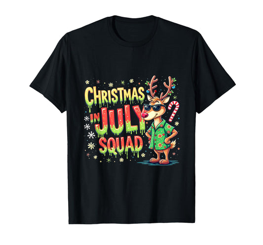 Funny Santa Reindeers Christmas In July Squad Summer T-Shirt