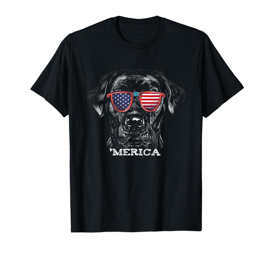 American Black Labrador with USA Flag sunglasses Lab Owner T-Shirt