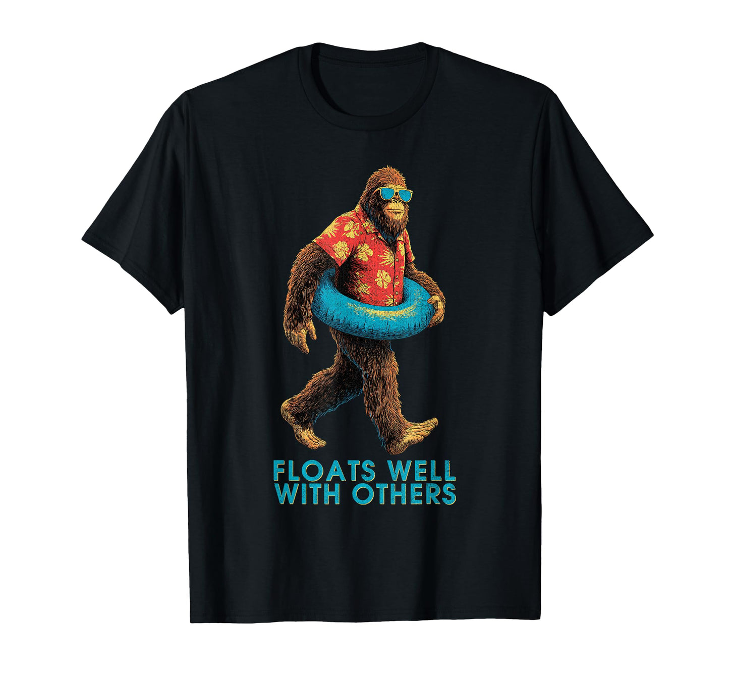 Vintage Floats Well With Others Funny Bigfoot Summer Pool T-Shirt