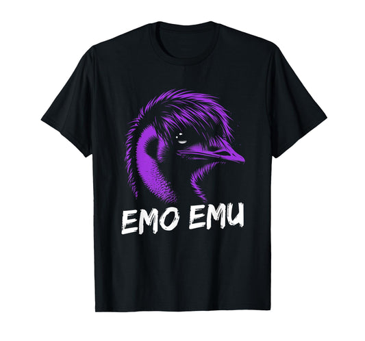 Funny Emo Emu - Vintage Emu Running Bird T-Shirt - Unisex-Adults/Kids - Black - Small - Short Sleeve - Cotton Blend - Crew Neck - Retro - Bird-Print