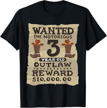 3 Year Old Cowboy 3rd Birthday Party Wild West Western Kids T-Shirt