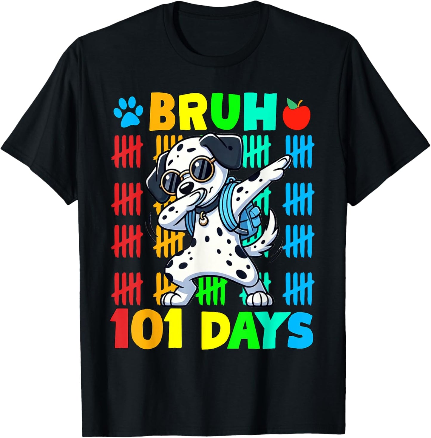 Bruh 100 Days Of School Dalmatian Dog Dabbing 100th Day Boys T-Shirt