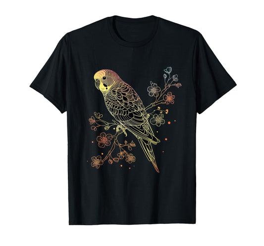 Budgie Parakeet Bird Mom Budgerigar Parrot Vintage Flower T-Shirt