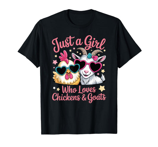 Cute Just A Girl Who Loves Chickens and Goats Poultry Farmer T-Shirt